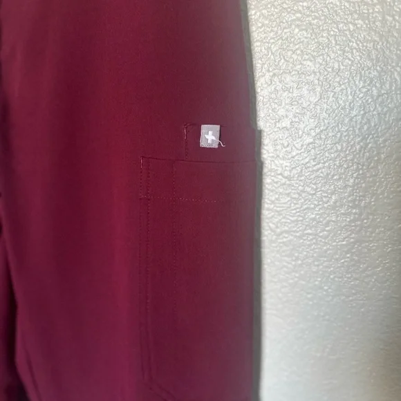 Figs Women’s Burgundy High Waisted Scrub Pants - Picture 3 of 11